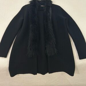 J. McLaughlin Black Cardigan with Faux Fur collar
